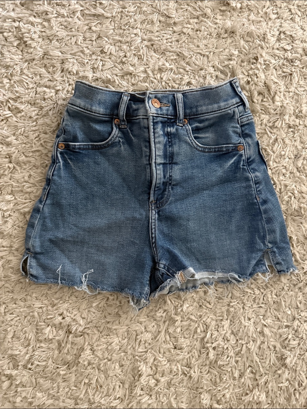Express Distressed High-Rise Blue Denim Shorts